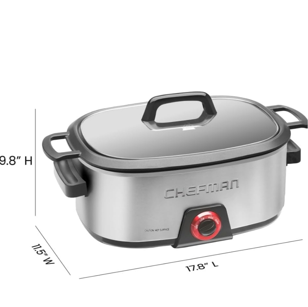 Chefman Stainless Steel Slow Cooker with Black Accents